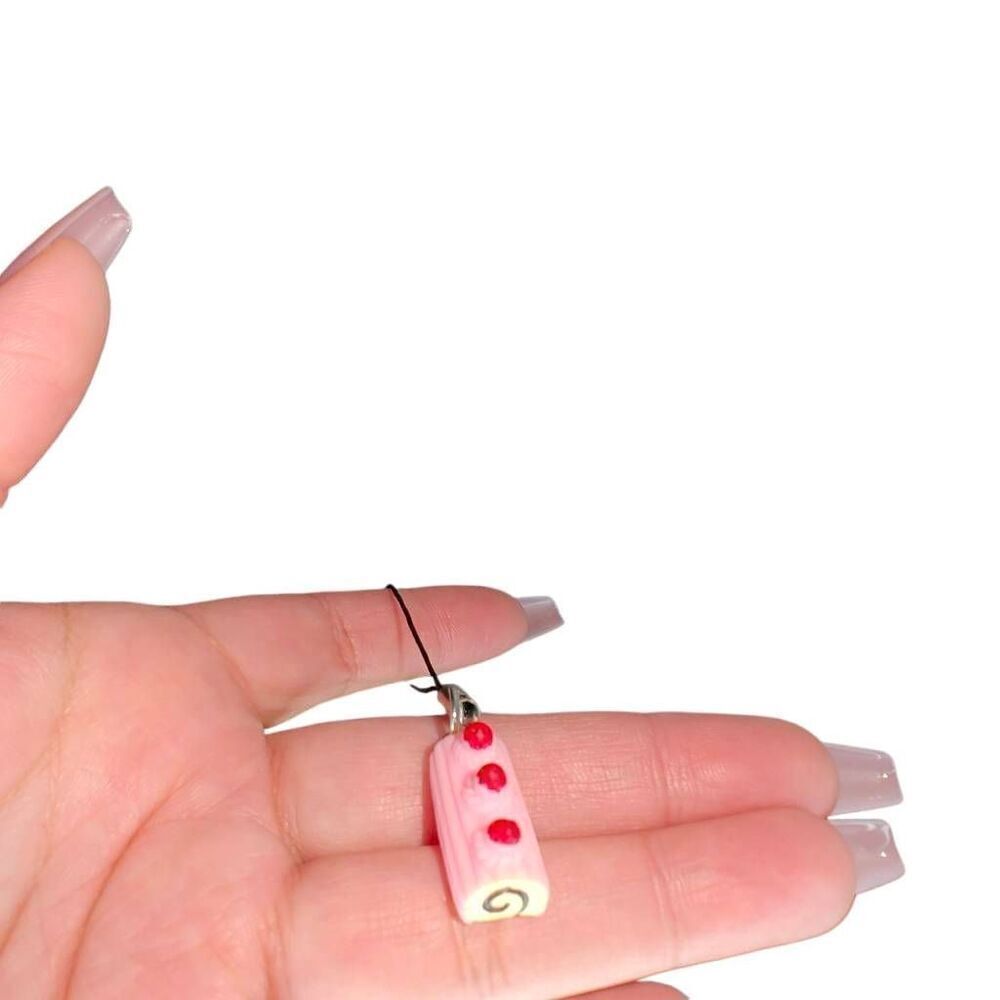 Kawaii Strawberry Cake Roll Phone Charm Keychain